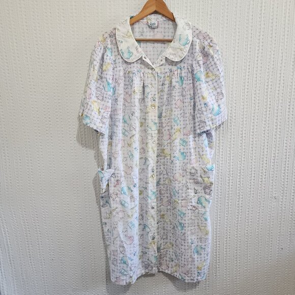 Vintage Lady Manhattan XXX Grannycore Cottagecore Pastel Print House Dress - Picture 2 of 12